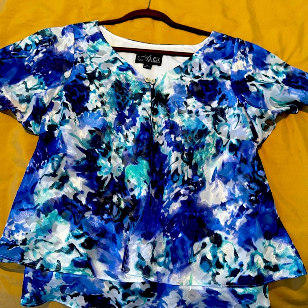 Alex Evenings XL evening top with rhinestone detail layered